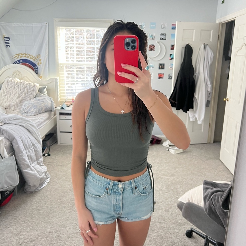 Princess polly ribbed tank top, ruched sides